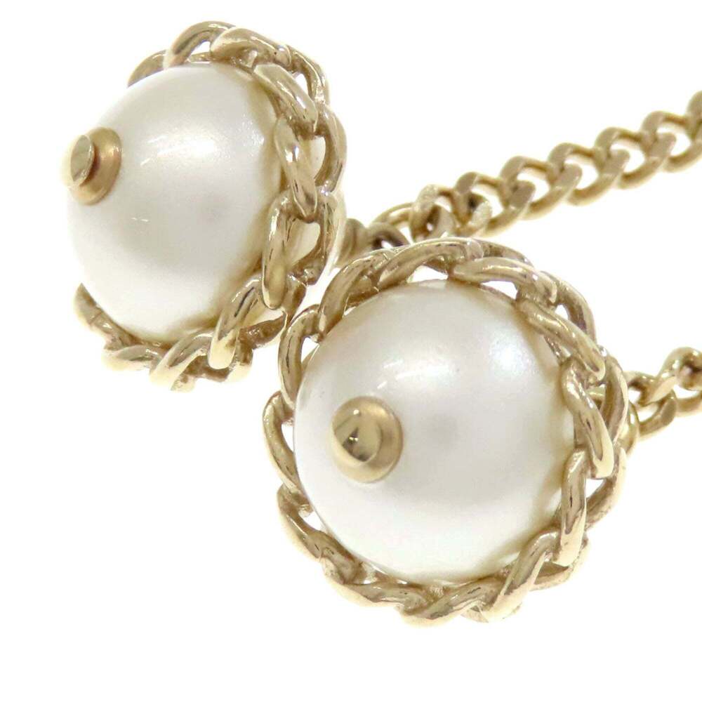 CHANEL Gold Pearl Logo Earrings - Picture 5 of 6
